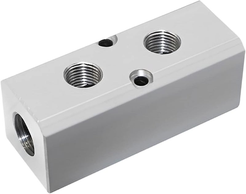 MARSTEK Air Manifold, 2 Way 4 Port Air Compressor Manifold, Aluminum Air Hose Inline Manifold Block Splitter, Pneumatic Manifold Air Distribution Block, NPT 1/2 Inch Supply Port, NPT 1/4 Inch Output Port - Image 1
